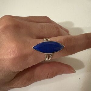 Elegant Natural Lapis Silver Ring